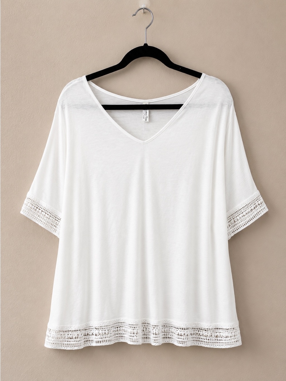 Perseption White V-Neck Crochet-Trim Tunic